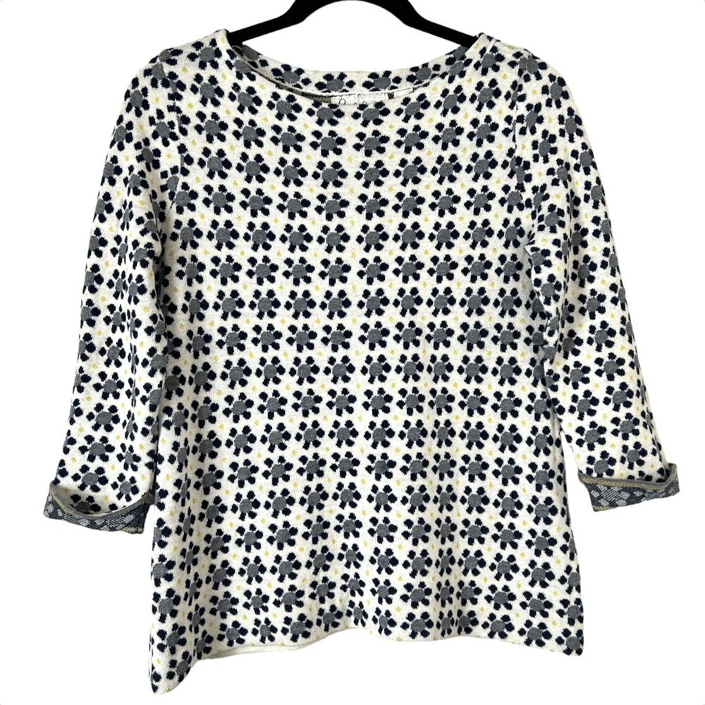 Anthropologie Field Flower Crewneck Floral Sweater 3/4 Sleeves Sz M